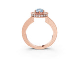 Rose gold Fancy Blue Pear  Halo Diamond Engagement Ring with Milgrain Pave Band and Four-Prong Setting_90