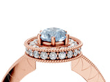 Rose gold Fancy Blue Pear  Halo Diamond Engagement Ring with Milgrain Pave Band and Four-Prong Setting_91