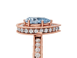 Rose gold Fancy Blue Pear  Halo Diamond Engagement Ring with Milgrain Pave Band and Four-Prong Setting_92