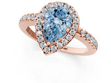 Rose gold Fancy Blue Pear  Halo Diamond Engagement Ring with Pavé Band and Four-Prong Setting_106