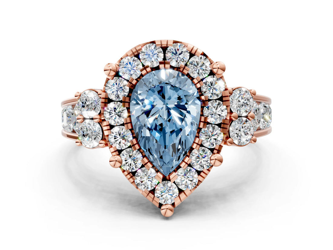 Rose gold Fancy Blue Pear  Halo Diamond Engagement Ring with Split Shank and Four-Prong Setting_44