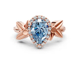 Rose gold Fancy Blue Pear  Halo Diamond Floral Band with Four-Prong Setting_55