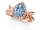 Rose gold Fancy Blue Pear  Halo Diamond Floral Band with Four-Prong Setting_56