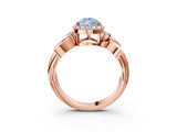 Rose gold Fancy Blue Pear  Halo Diamond Floral Band with Four-Prong Setting_58