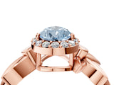 Rose gold Fancy Blue Pear  Halo Diamond Floral Band with Four-Prong Setting_59