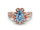Rose gold Fancy Blue Pear  Halo Diamond Floral Split Shank Engagement Ring 1