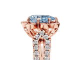 Rose gold Fancy Blue Pear  Halo Diamond Floral Split Shank Engagement Ring