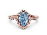 Rose gold Fancy Blue Pear  Halo Diamond Pave Band Ring with Four-Prong Setting_15