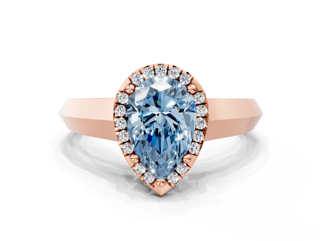 Rose gold Fancy Blue Pear  Halo Diamond Ring with Cathedral Band and Four-Prong Setting_49