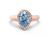 Rose gold Fancy Blue Pear  Halo Diamond Ring with Cathedral Band and Four-Prong Setting_49