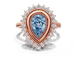 Rose gold Fancy Blue Pear  Halo Diamond Ring with Milgrain Edge and Round Prong Setting_26