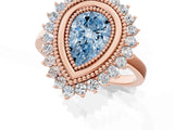 Rose gold Fancy Blue Pear  Halo Diamond Ring with Milgrain Edge and Round Prong Setting_27
