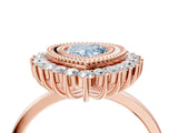 Rose gold Fancy Blue Pear  Halo Diamond Ring with Milgrain Edge and Round Prong Setting_30