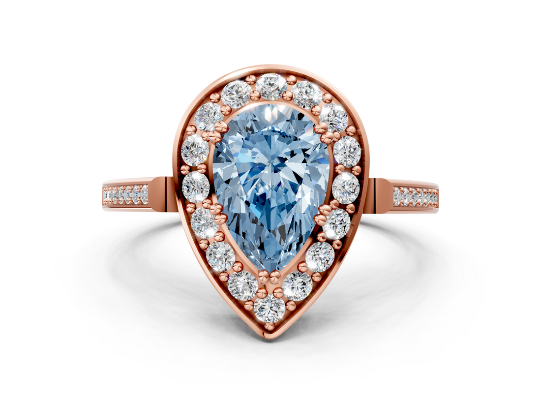 Rose gold Fancy Blue Pear  Halo Diamond Ring with Split Shank and Four-Prong Setting_59