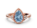 Rose gold Fancy Blue Pear  Halo Diamond Ring with Tapered Band and Four-Prong Setting_3