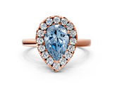 Rose gold Fancy Blue Pear  Halo Diamond Solitaire with Pavé Band and Four-Prong Setting_76