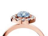 Rose gold Fancy Blue Pear  Halo Diamond Solitaire with Pavé Band and Four-Prong Setting_80
