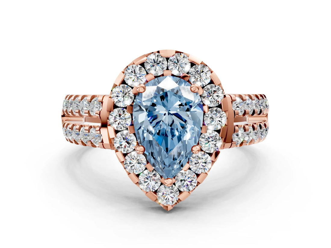 Rose gold Fancy Blue Pear  Halo Diamond Split Shank Engagement Ring with Prong Setting_63
