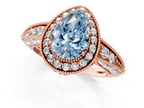 Rose gold Fancy Blue Pear  Halo Diamond Split Shank Ring with Milgrain Detail_49