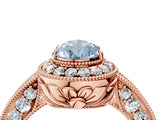 Rose gold Fancy Blue Pear  Halo Diamond Split Shank Ring with Milgrain Detail_52