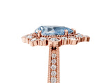 Rose gold Fancy Blue Pear  Halo Milgrain Pave Diamond Ring with Four-Prong Setting 1