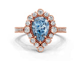 Rose gold Fancy Blue Pear  Halo Milgrain Pave Diamond Ring with Four-Prong Setting 2