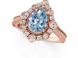 Rose gold Fancy Blue Pear  Halo Milgrain Pave Diamond Ring with Four-Prong Setting 3