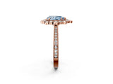 Rose gold Fancy Blue Pear  Halo Milgrain Pave Diamond Ring with Four-Prong Setting 4