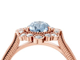 Rose gold Fancy Blue Pear  Halo Milgrain Pave Diamond Ring with Four-Prong Setting