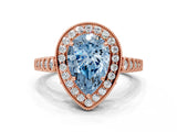 Rose gold Fancy Blue Pear  Halo Milgrain Solitaire with Bezel Set Side Stones and Pave Band_32