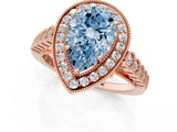 Rose gold Fancy Blue Pear  Halo Milgrain Solitaire with Bezel Set Side Stones and Pave Band_33