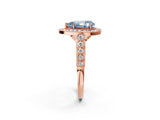 Rose gold Fancy Blue Pear  Halo Milgrain Solitaire with Bezel Set Side Stones and Pave Band_34