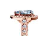Rose gold Fancy Blue Pear  Halo Milgrain Solitaire with Bezel Set Side Stones and Pave Band_37