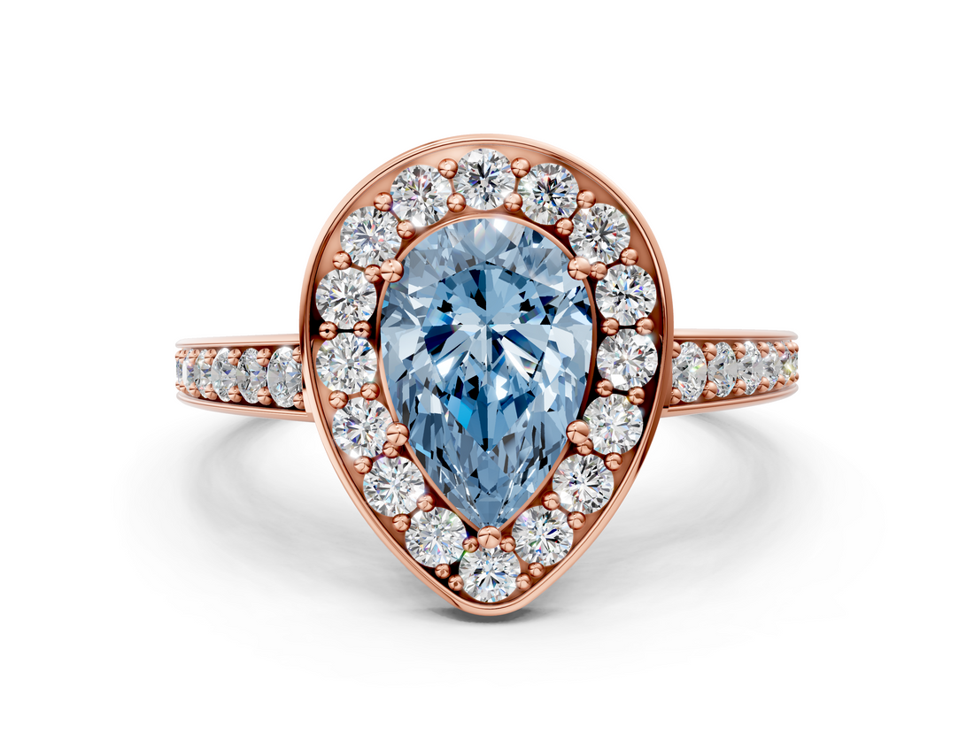 Rose gold Fancy Blue Pear  Halo Pavé Diamond Engagement Ring with Bezel Setting_20