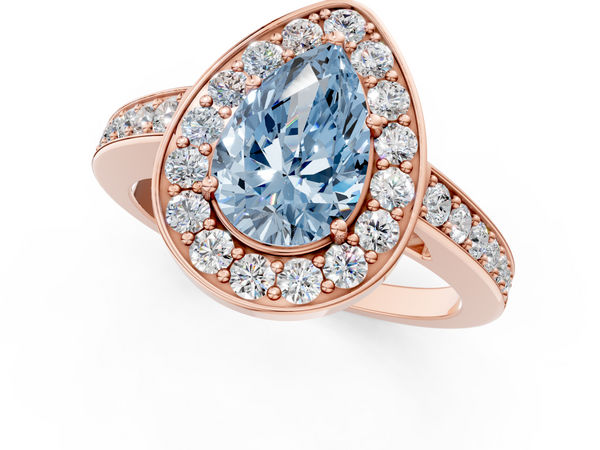 Rose gold Fancy Blue Pear  Halo Pavé Diamond Engagement Ring with Bezel Setting