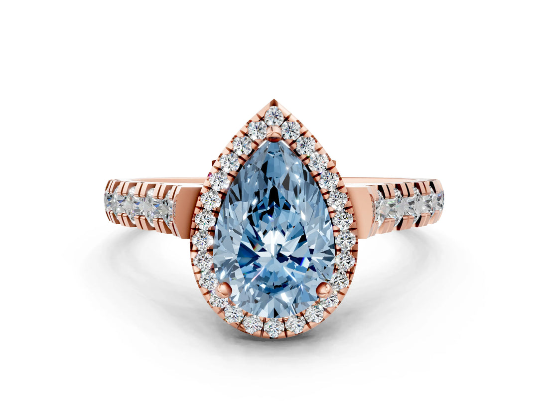 Rose gold Fancy Blue Pear  Halo Pavé Diamond Engagement Ring with Four-Prong Setting_26
