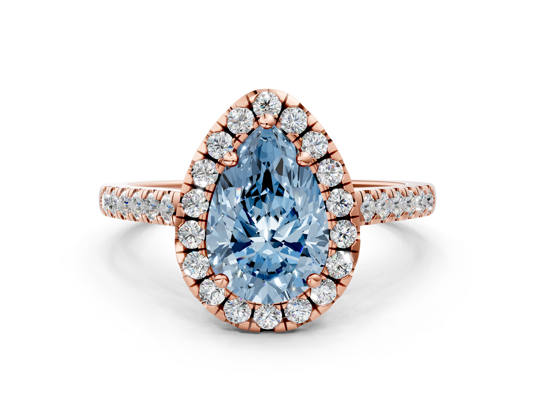 Rose gold Fancy Blue Pear  Halo Pavé Diamond Engagement Ring with Four-Prong Setting_3