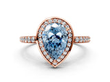 Rose gold Fancy Blue Pear  Halo Pave Band Solitaire Ring with Prong Setting_66