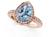 Rose gold Fancy Blue Pear  Halo Pave Band Solitaire Ring with Prong Setting_67