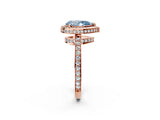Rose gold Fancy Blue Pear  Halo Pave Band Solitaire Ring with Prong Setting_68