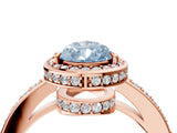 Rose gold Fancy Blue Pear  Halo Pave Band Solitaire Ring with Prong Setting_70