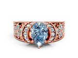 Rose gold Fancy Blue Pear  Halo Pave Diamond Engagement Ring with Milgrain Detailing_49