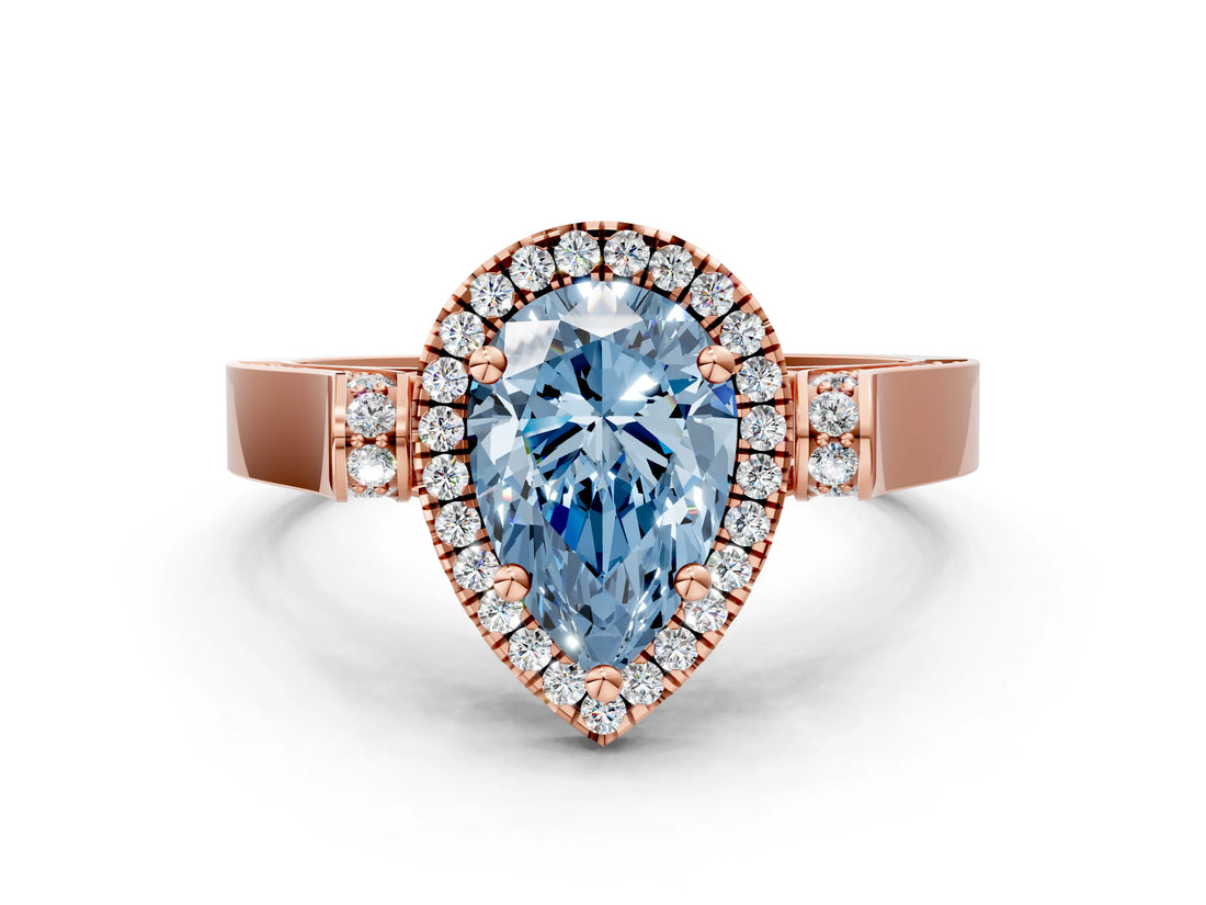 Rose gold Fancy Blue Pear  Halo Pave Split Shank Prong Setting Ring_87