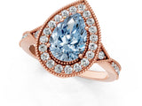 Rose gold Fancy Blue Pear  Halo Round Diamond Milgrain Pave Engagement Ring_4