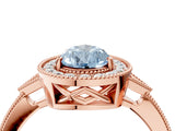 Rose gold Fancy Blue Pear  Halo Round Diamond Milgrain Pave Engagement Ring_7