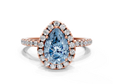 Rose gold Fancy Blue Pear  Halo Round Diamond Pavé Band Four-Prong Ring_3