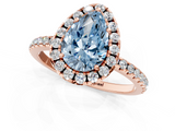Rose gold Fancy Blue Pear  Halo Round Diamond Pavé Band Four-Prong Ring_4