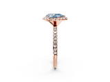 Rose gold Fancy Blue Pear  Halo Round Diamond Pavé Band Four-Prong Ring_5