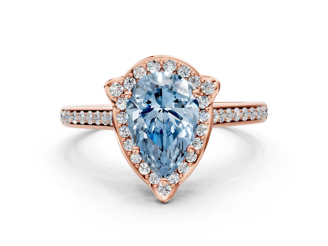 Rose gold Fancy Blue Pear  Halo Round Diamond Pave Band with Four-Prong Setting_38