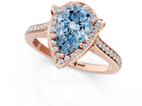Rose gold Fancy Blue Pear  Halo Round Diamond Pave Band with Four-Prong Setting_39